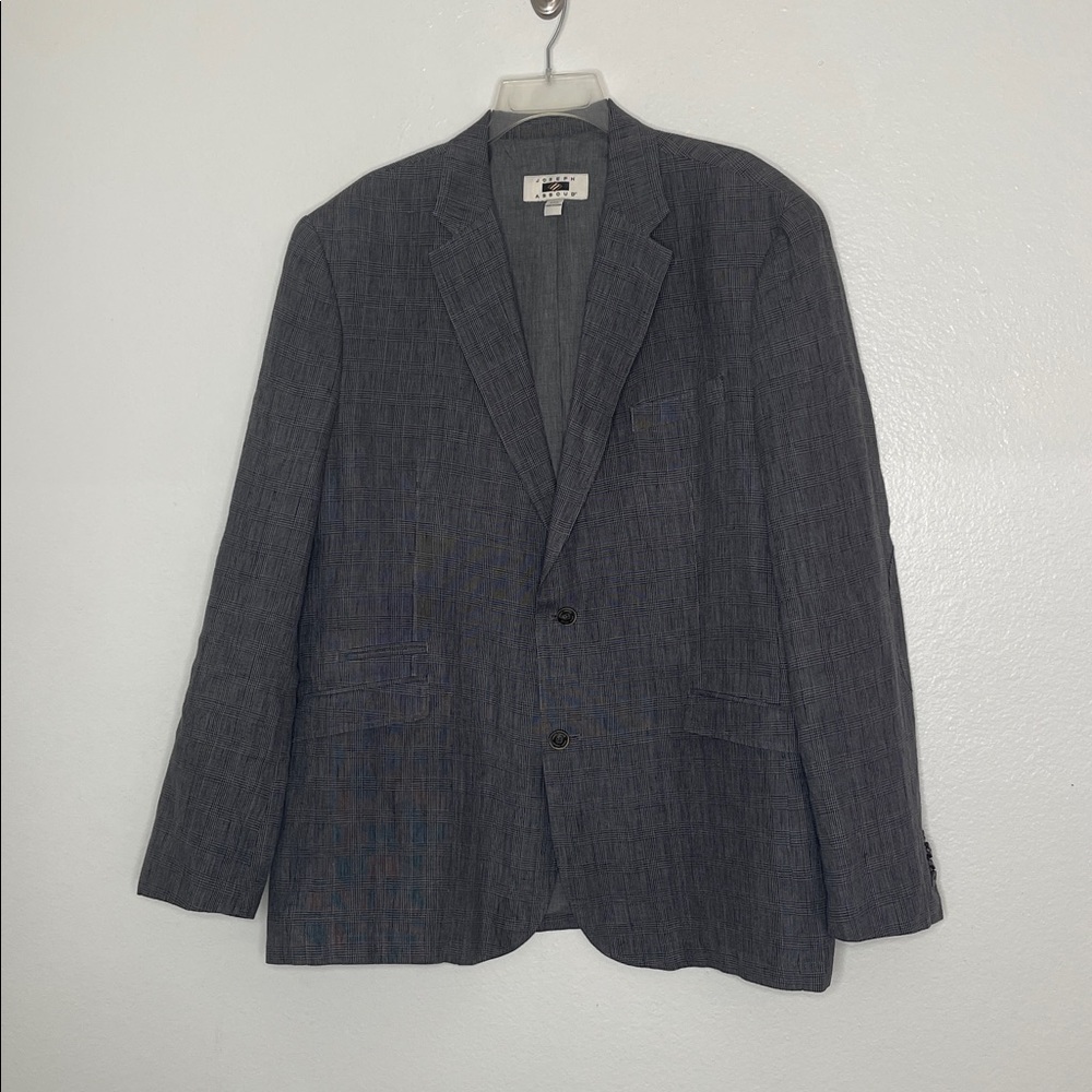 Joseph Abboud 100% Linen Black Gray Houndstooth Plaid Blazer Size XXL